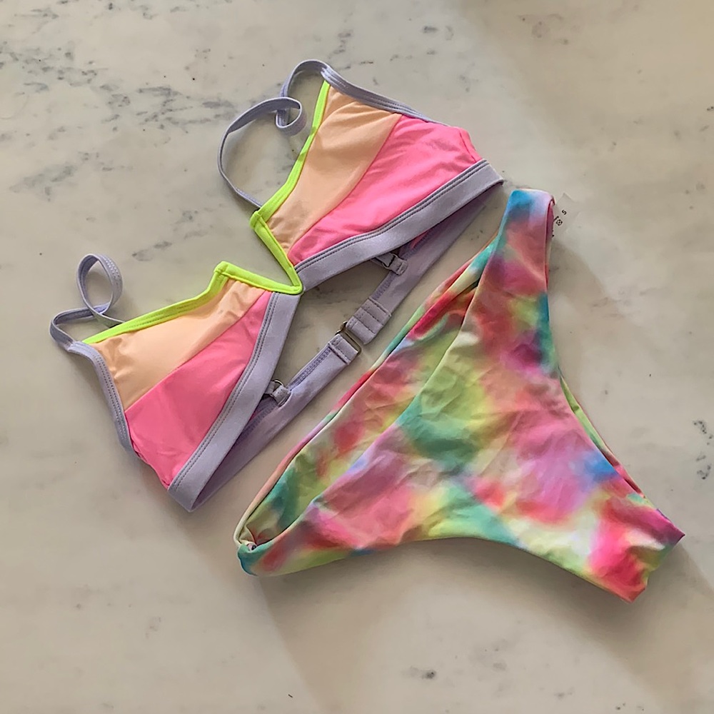 Like Ombré Bikini Top&Tie Dye Bikini Bottom
